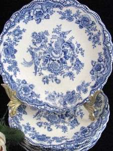Antique BRISTOL Crown Ducal England Blue Flowers & Peacocks #762055 
