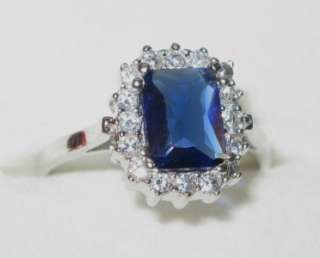 Estate 2.00ctw Radiant Blue & White Sapphire 925 Sterling Silver Ring 