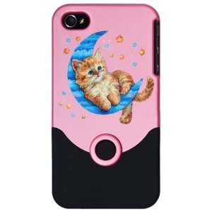  iPhone 4 or 4S Slider Case Pink Moon Kitten with Stars 