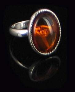 HUGE .925 Sterling Silver Natural Amber Ring size 8  
