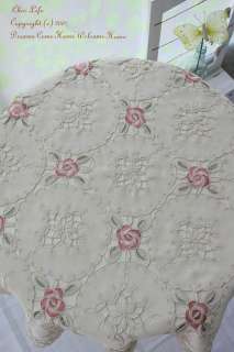 gorgous pink roses round embroided cutwork satin table cloth