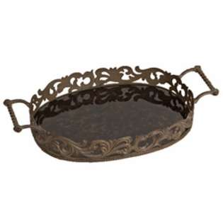   GG Small Oval Tray With Antiqued Handles And Mirror Base 