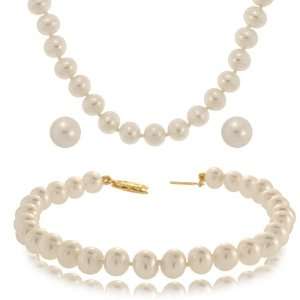  Pearl Necklace Bracelet Earring Set 14K Ladies or Girls 