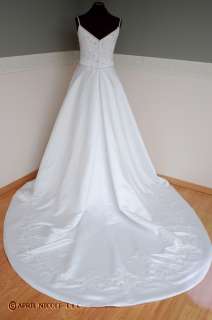 White Satin Embroidered A Line Wedding Dress 14 NWOT  