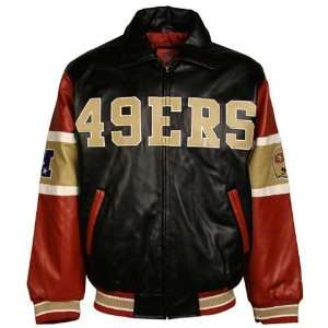   San Francisco 49ers Black Varsity Pleather Jacket: Sports & Outdoors