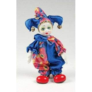Clown Figurine   Jester, Hand Painted, Posable, Porcelain, 7 Height