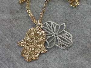   Filled & Silver Hamsa Pendant Necklace + Chain Kaballah and Israel