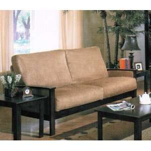  Sofa Couch with Wooden Frame Warm Brown Microfiber