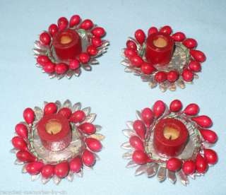 vintage foil and holly berry mini candle holders 4 pcs  