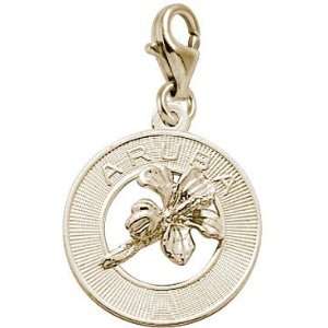Rembrandt Charms Aruba Hibiscus Charm with Lobster Clasp, 14k Yellow 