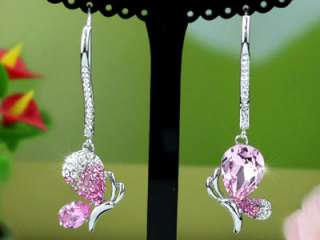Stylish Pink Butterfly Earrings use Swarovski Crystal SE368