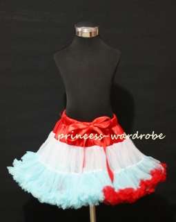 Xmas Christmas Red White Light Blue FULL Pettiskirt Skirt Tutu Dress 