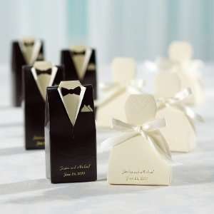   , Ivory Gown and Chocolate Tuxedo Favor Box