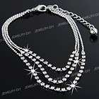Silver Tone 3 Row Crystal Chain Anklet Ankle Bracelet HOT