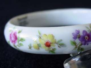 Vtg Signed Tharaud Limoges Hand Painted Flowers Porcelain Bangle 