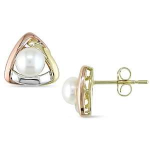  4 4.5 mm Freshwater Pearl Earrings in 10k Three Tone Gold 
