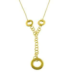   Yellow Gold over Silver Rolo Link Adjustable Lariat Necklace (18 Inch