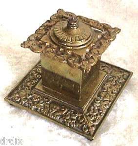 Victorian Solid Brass Footed Inkwell Rococo detailing  