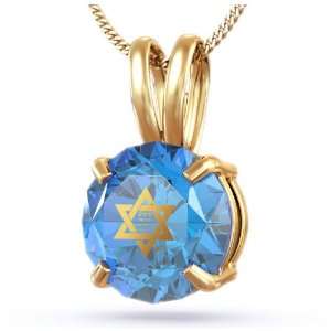 14kt Gold Star of David Necklace with Shema Yisrael Imprinted in 24kt 