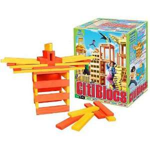   54 Piece Orange and Yellow Wooden Building Block Set: Toys & Games