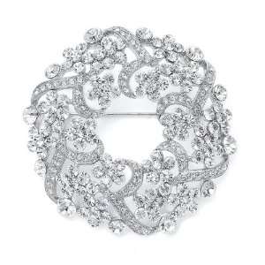   : Magnificent Cubic Zirconia Bridal Brooch in Wreath Design: Jewelry
