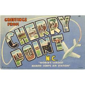 1940s Vintage Postcard Large Letter Greetings from Cherry Point North 