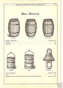WOOD WOODEN RUBBER WELL BUCKET 1888 ANTIQUE CATALOG AD  