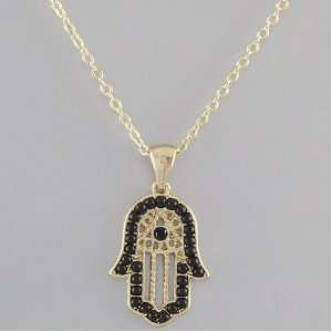  Gold Tone Chain with Hand Pendant Adorned in Onyx Bead 