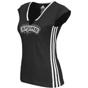 adidas San Antonio Spurs Ladies Fan Gear Slit V Neck Premium T Shirt 