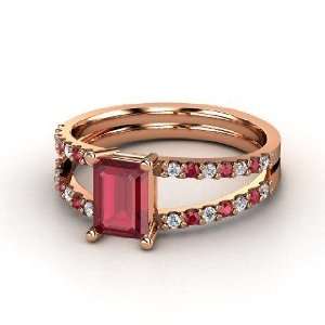   Ring, Emerald Cut Ruby 14K Rose Gold Ring with Diamond & Ruby Jewelry