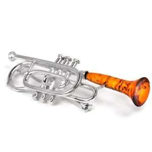   Honey Amber Sterling Silver Musical Trumpet Brooch: Graciana: Jewelry
