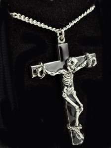 Skeleton Crucifix Cross Necklace Heavy Metal Death Blac  