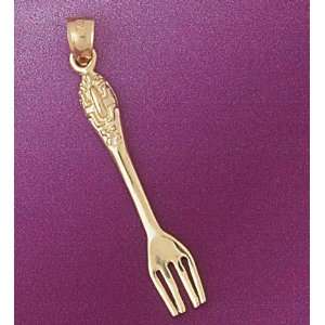  Gold Fork Charm Pendant: Jewelry