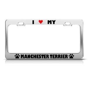 Manchester Terrier Paw Love Heart Dog license plate frame Stainless