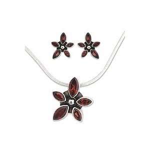    NOVICA Garnet jewelry set, Fire Flowers