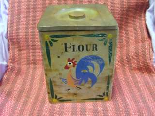 OLD c1930 wood canister set with roosters 4 pc dovetail  