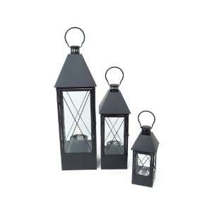 Set of 3 Country Vineyard Black Contemporary Glass Oil Hanging Lantern 
