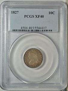 1827 Capped Bust dime, large size, PCGS XF40  