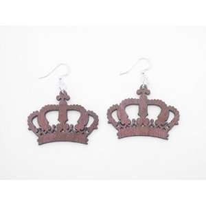  Pink English Crown Wooden Earrings GTJ Jewelry
