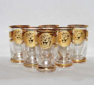 Wodka Set   Karaffe mit 6 Gläser bemalt in Gold Bohemia  