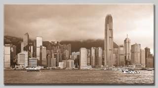 Leinwand Kunst Bild Hongkong Skyline China Hafen Sepia  