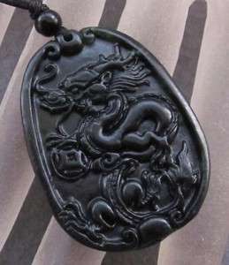 Black Green Jade Fortune Dragon Coin Amulet Pendant  