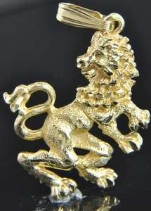 14K Yellow Gold Chinese Guardian Lion Foo Dog 3D Charm Pendant Heavy 