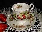 CLARE STRAWBERRY BONE CHINA FOOTED TEA CUP & SAUCER SET ENGLAND