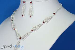 Crystal Ruby Wedding Set Necklace Earrings 18 Karat  