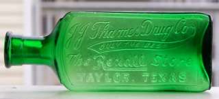 Emerald Green J.J. Thames Drug Co. Pharmacy Bottle Taylor Texas  