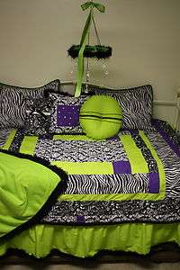 Custom made Twin Lime green purple zebra dot/ bedding set   