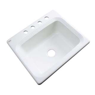   Drop In Acrylic 25x22x9 4 Hole Single Bowl Kitchen Sink in White