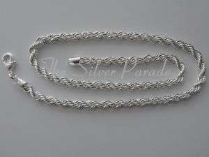 4mm Rope Chain Necklace 18 inches   925 Sterling Silver  