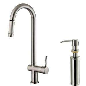   Pull Out Sprayer Kitchen Faucet with Soap Dispenser in Stainless Steel